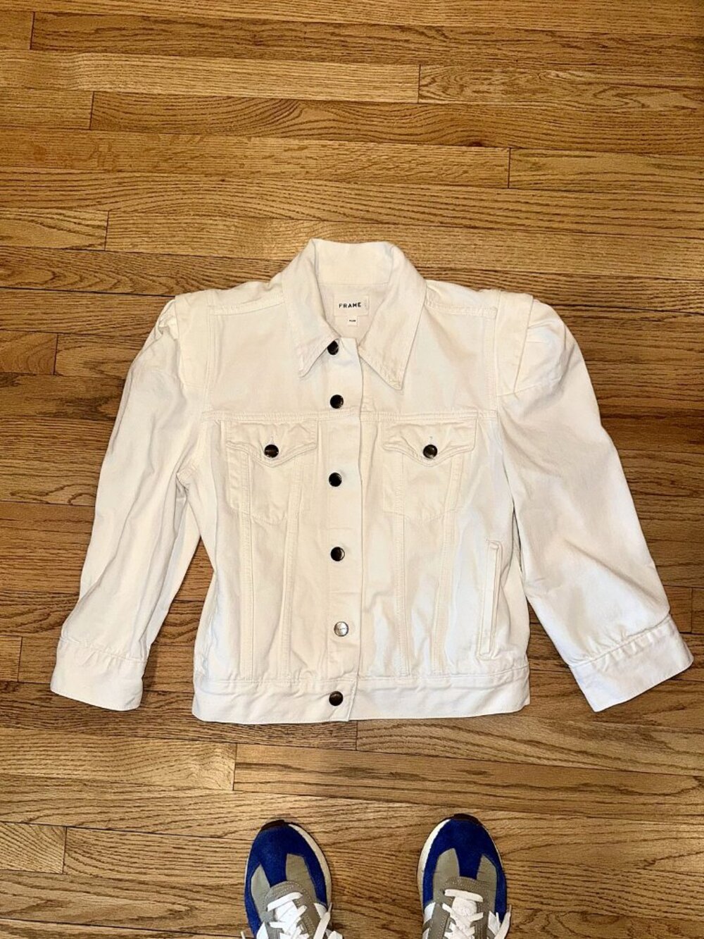 FRAME White Denim Jacket Puff Shoulder M